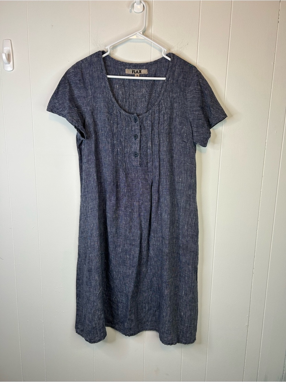 Flax Women’s Size Small Pintuck Midi Dress Linen Chambray 380